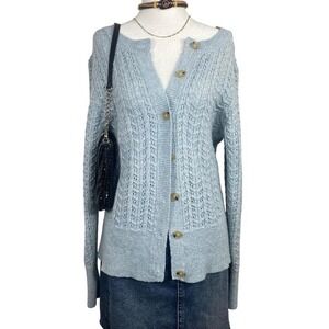 Croft & Barrow Cardigan Womens Medium Blue‎ Cable Knit Button Up Soft Cozy